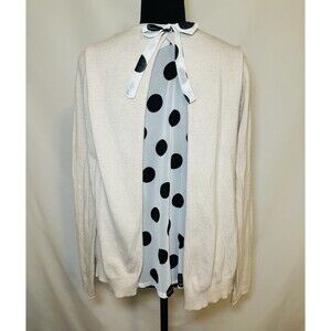 Franco D. Wool Blend Oatmeal Beige‎ Polka Dot Back Tie Sweater Women's MEDIUM